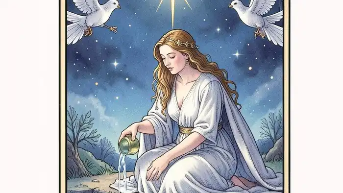 Аркан Звезда — изображение карты Таро со светящейся звездой и женским силуэтом