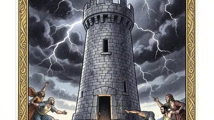 Башня действия таро — изображение разрушенной башни с молнией