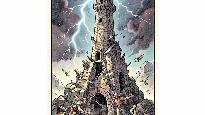 Башня предостережение таро — изображение падающей башни с молнией