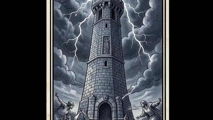 Башня в работе таро – изображение разрушенной башни с молнией
