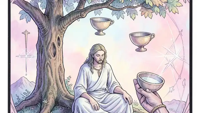 четверка кубков карта таро иллюстрация