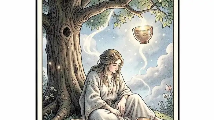 Четверка Кубков карта Таро иллюстрация