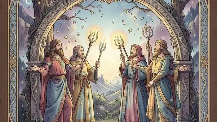 Четверка Жезлов предостережение таро иллюстрация