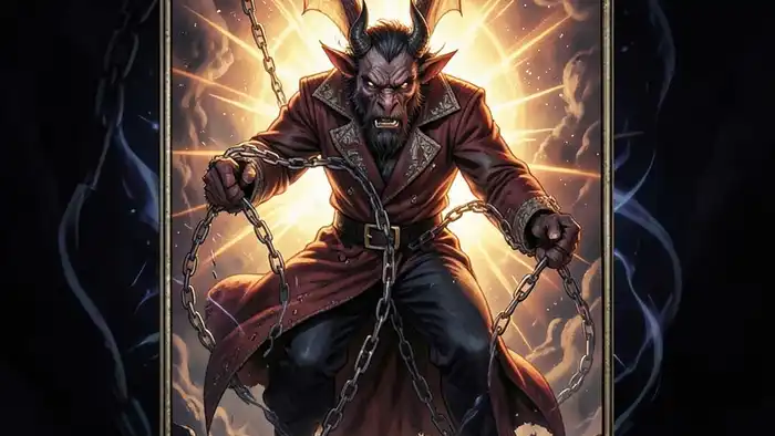 Дьявол действия таро — иллюстрация карты с разрывающимися цепями