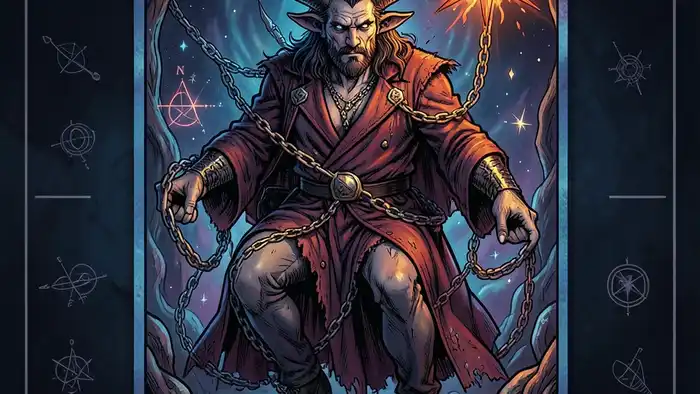 Дьявол ситуация таро — иллюстрация карты Дьявола с символикой цепей и огня