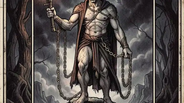 Дьявол Таро — изображение карты с символикой цепей и канделябра