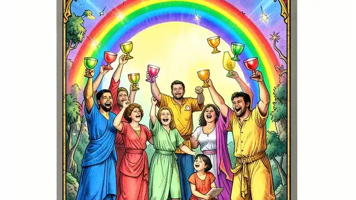 Десятка Кубков — карта Таро с изображением радостной семьи и радуги