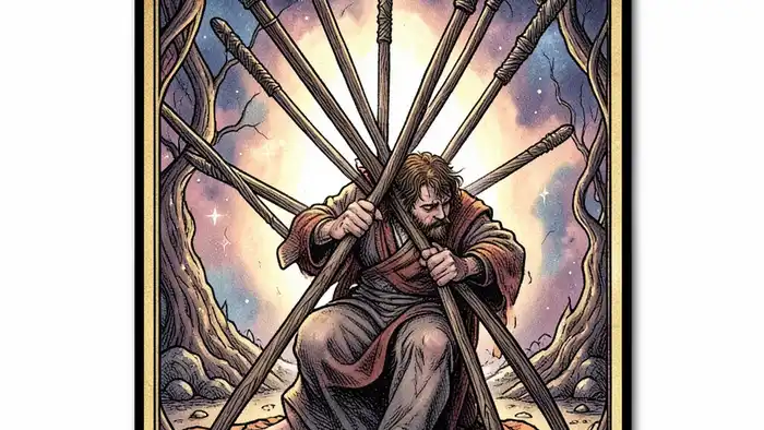 десятка жезлов перевернутая таро иллюстрация