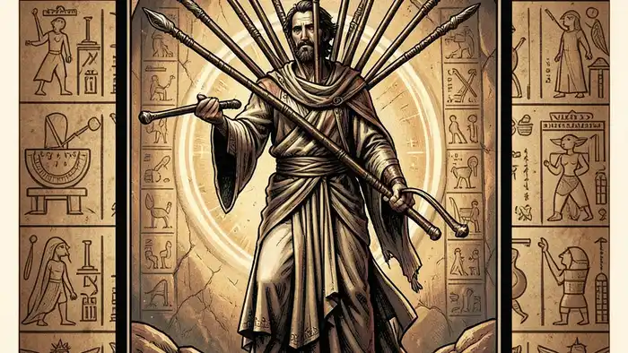 десятка жезлов сочетание таро иллюстрация