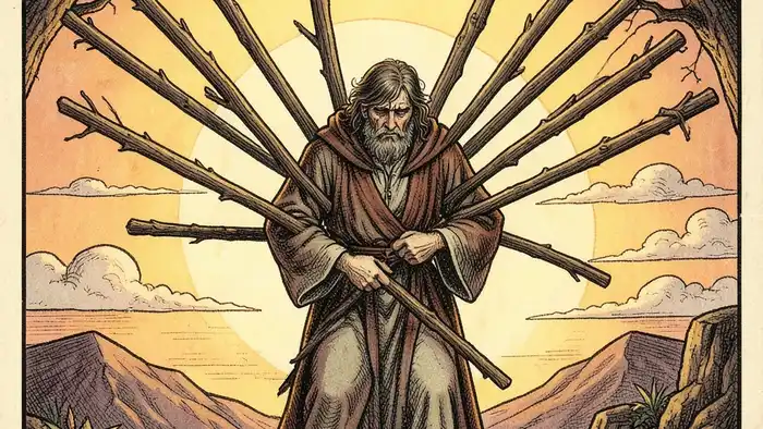 десятка жезлов таро — иллюстрация карты