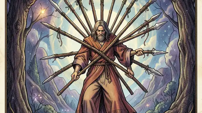 Десятка Жезлов карта Таро, символика и значение