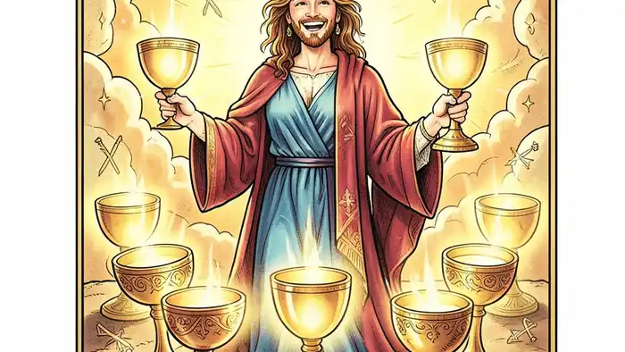 Девятка Кубков карта Таро, символизирующая сочетание и гармонию