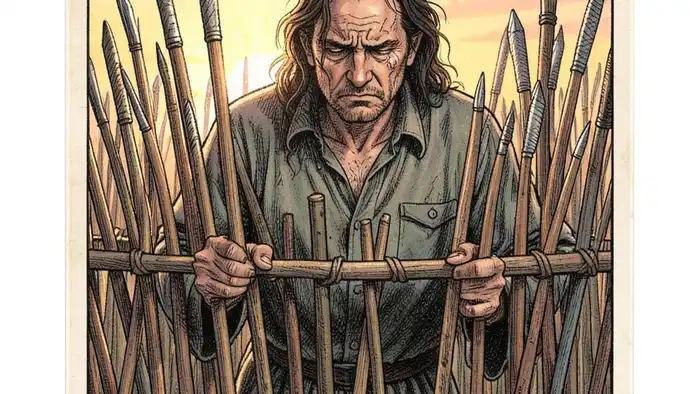 Девятка Жезнов в отношениях таро иллюстрация