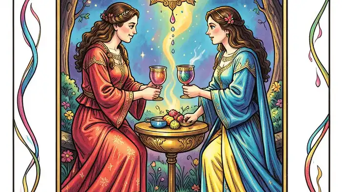 Двойка Кубков — изображение карты Таро с двумя фигурами, обменивающимися кубками