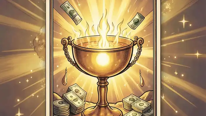 Двойка Кубков на деньги таро изображение