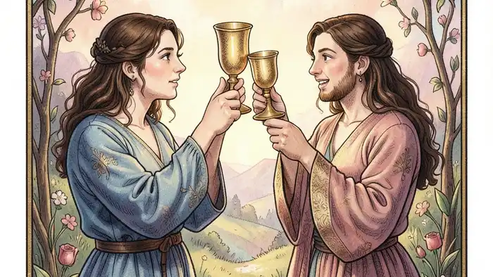 Двойка Кубков в отношениях таро иллюстрация