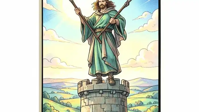 Двойка Жезлов — изображение карты Таро с фигурой на башне, держащей два жезла