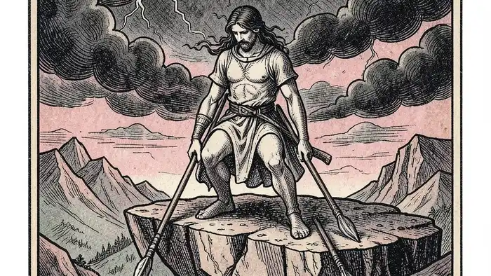 Двойка Жезлов перевернутая таро иллюстрация