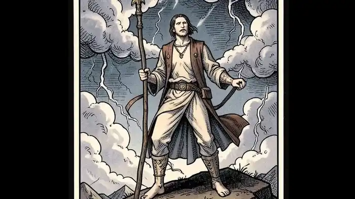 Двойка Жезлов предостережение таро иллюстрация