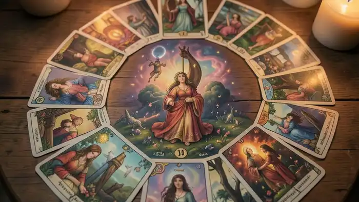 Расклад Таро «хоровод» на чувства женщины, изображение круга карт