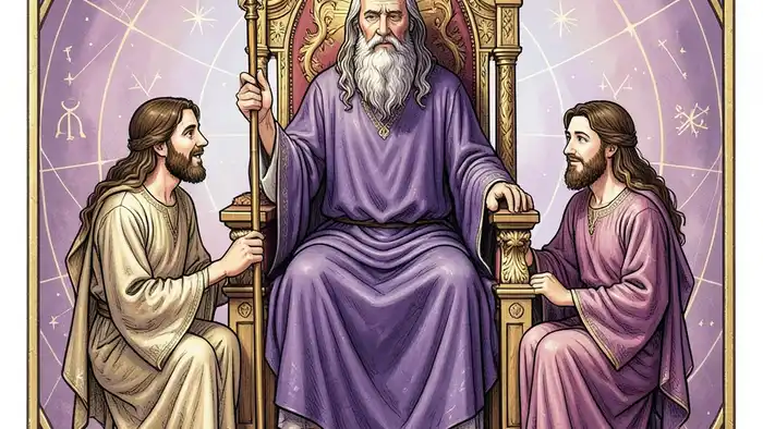 Иерофант карта года таро — иллюстрация с символикой и мистическим фоном