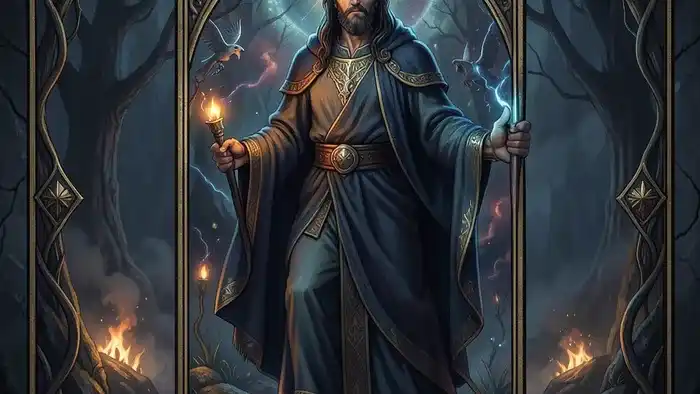 Карта Таро Иерофант, детализированное изображение с крестом и ключами на фоне старинной книги