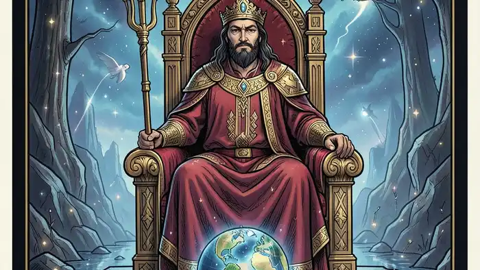 Император карта дня таро — иллюстрация карты с троном и скипетром