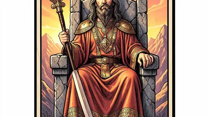 Император в работе таро — карта с императором на троне, символизирующая власть и порядок