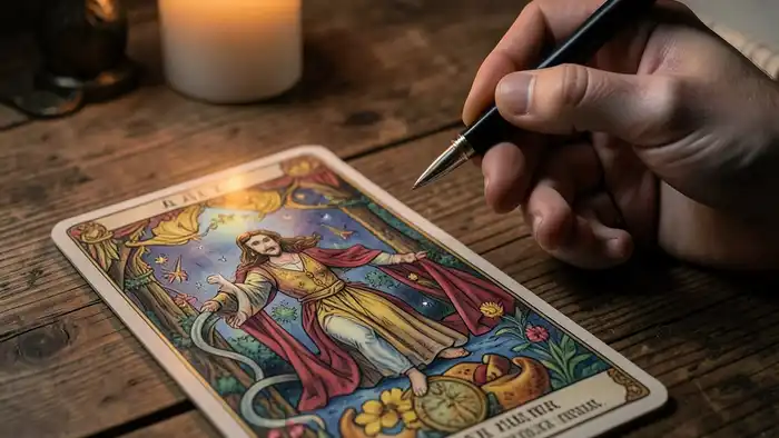 как формулировать вопрос для таро — изображение расклада Таро с ручкой и блокнотом