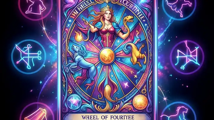 Колесо Фортуны карта года таро иллюстрация с астрологическими символами