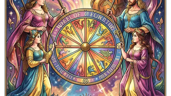 Колесо Фортуны таро карта иллюстрация