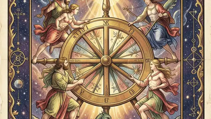 Колесо Фортуны значение таро — изображение карты с символикой