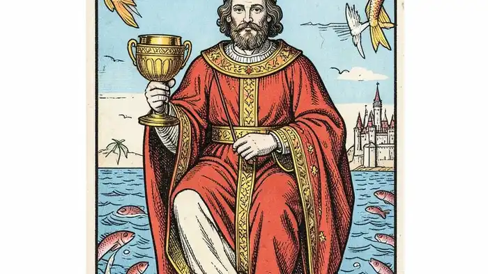 Король Кубков Таро — изображение карты с символикой воды и кубка