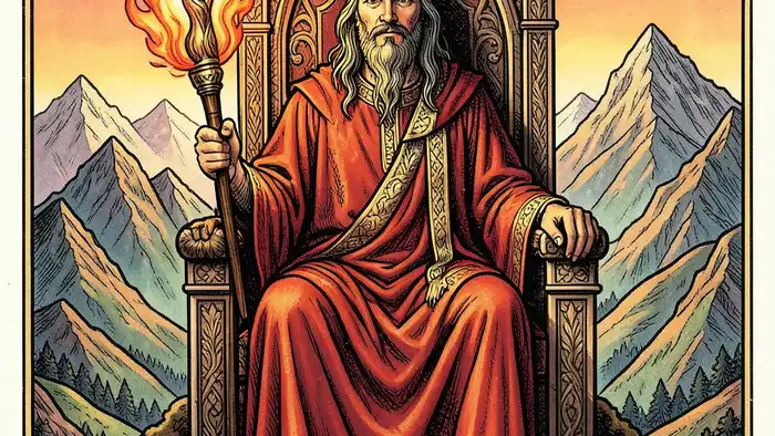 Король Жезлов таро — изоб��ажение лидера с огненным жезлом