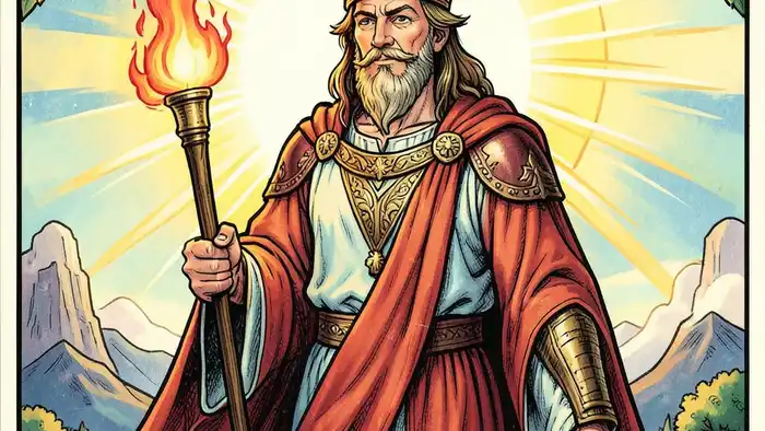 Король Жезлов изображение карты Таро, символизирующее лидерство и огненную энергию