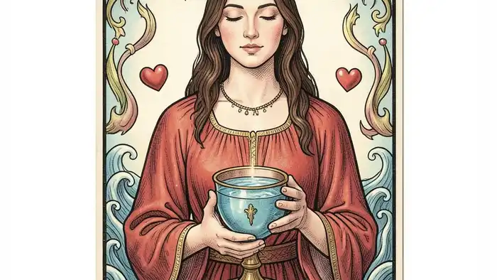 Королева Кубков в отношениях таро — изображение карты