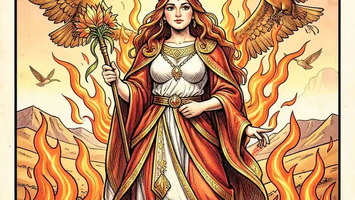 Королева Жезлов карта таро изображение, символизирующее лидерство и творчество