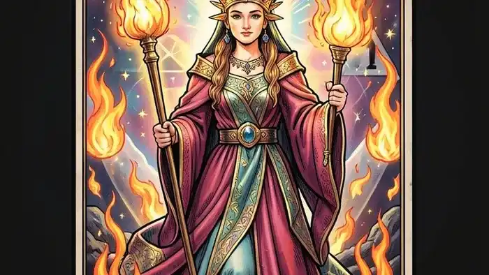 Королева Жезлов предостережение таро иллюстрация