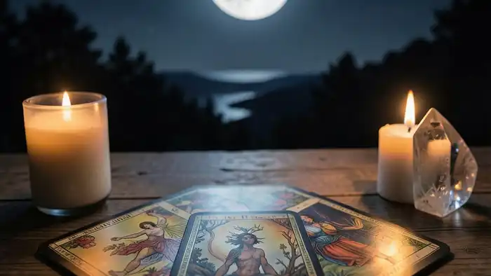 Луна медитация на аркан — ночная сцена с Таро