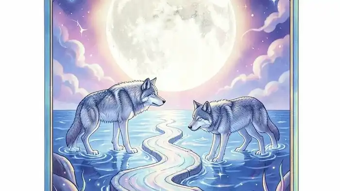 Луна предостережение таро — карта с полной луной, волками и путём над водой