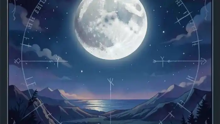 Луна в работе таро — изображение карт�� Луна с яркой полной Луной и астрологическими символами