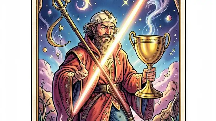 Маг карта дня таро — изображение карты Мага с символикой элементов