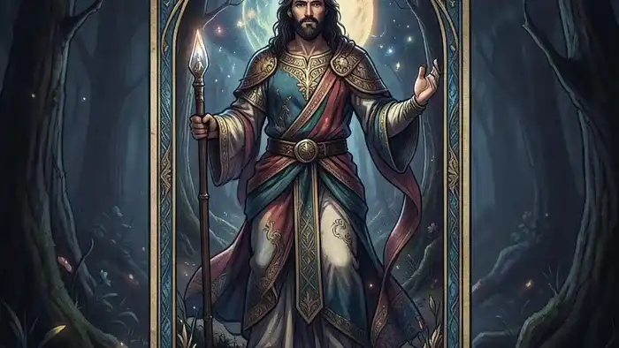 Маг Таро — первый Старший Аркан с жезлом и символами стихий на столе