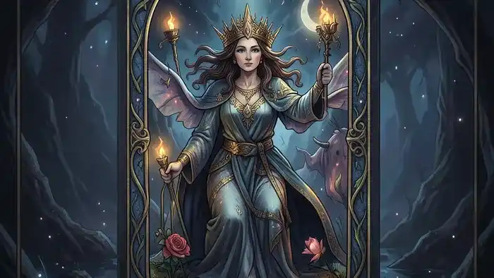 гадать себе на Таро — руки держат колоду карт Таро на столе с символами самопознания