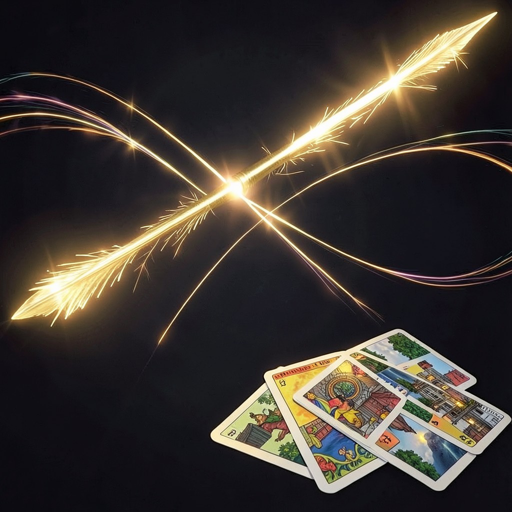 Расклад Таро Стрела на развод — символическое изображение стрелы, рассекающей связи, и карт Таро