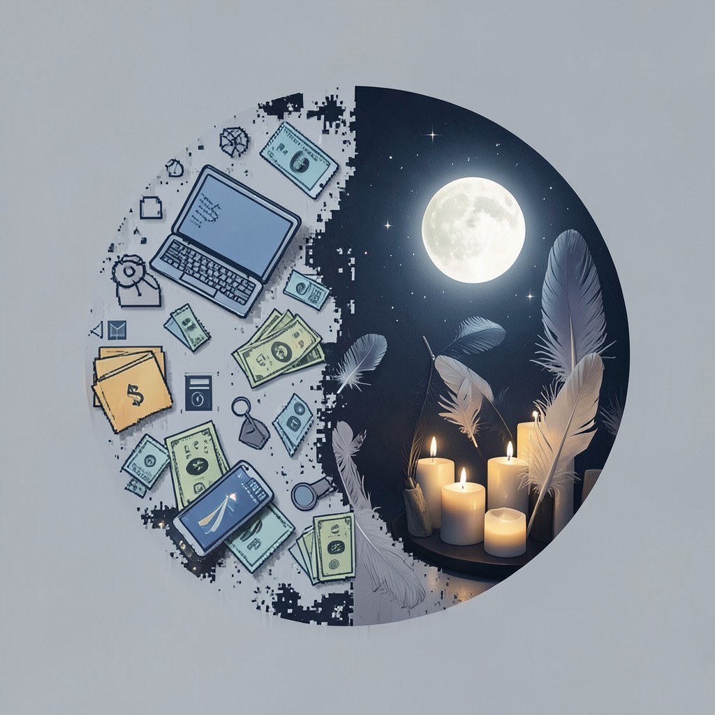 Расклад Таро Инь-Ян на фриланс заказ — схематичное изображение баланса цифровой работы и внутреннего состояния