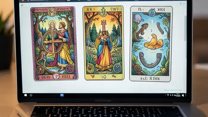 обучение раскладам онлайн иллюстрация раскладов таро на экране ноутбука
