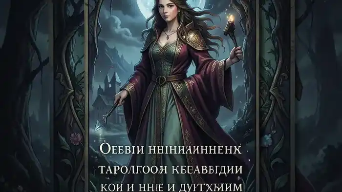 Ошибки начинающих тарологов: рука новичка с картой Башня над столом с книгами и свечой, в зеркале отражена карта Маг