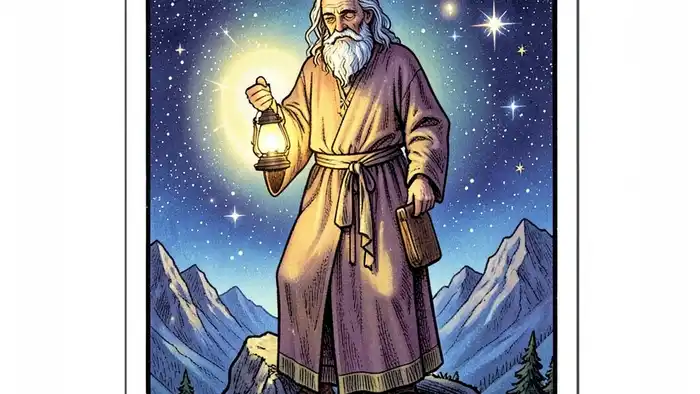 Отшельник предостережение таро — изображение карты с лампой и горой