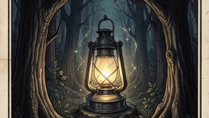 Отшельник таро на любовь – изображение карты с лампой в темном лесу